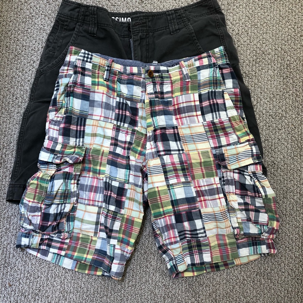 2x Mens 32W Shorts - J Crew Madras & Mossimo Slate